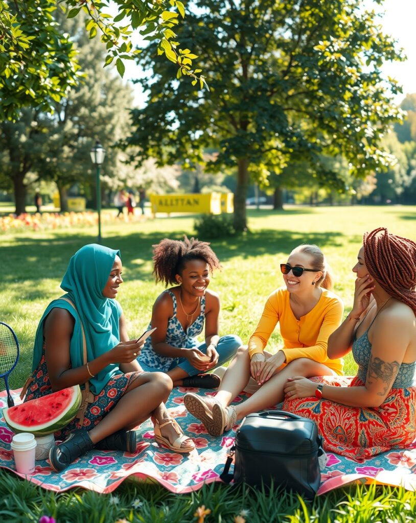 Joyful Gathering of Diverse Friends Outdoors – free AI stock image