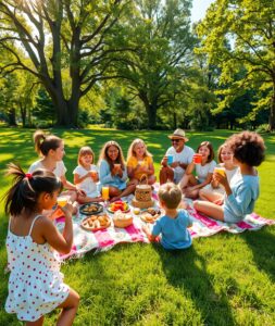 Joyful Gathering of Friends at a Park – free AI stock image