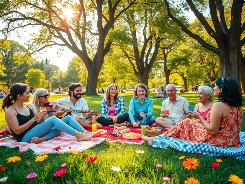 Joyful Gathering of Friends in a Park – free AI stock image