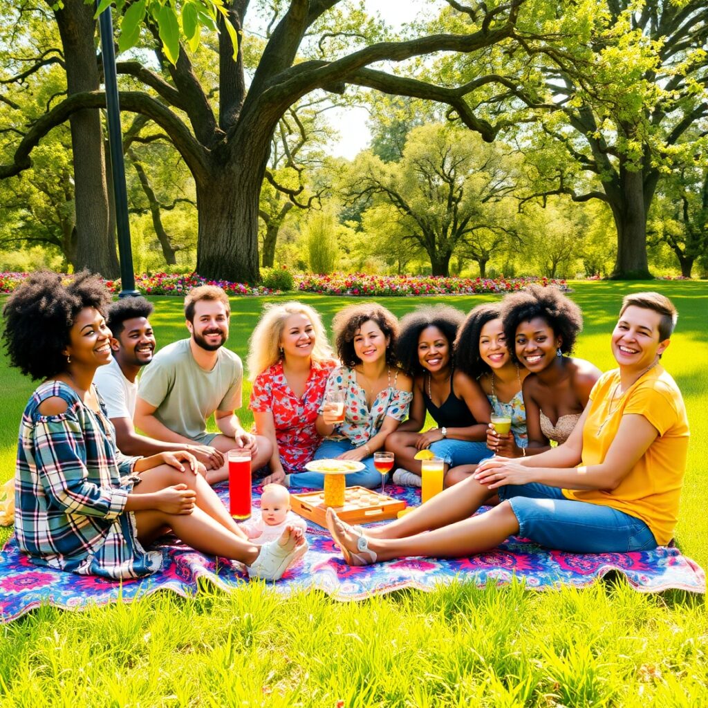 Joyful Gathering of Friends in a Park – free AI stock image