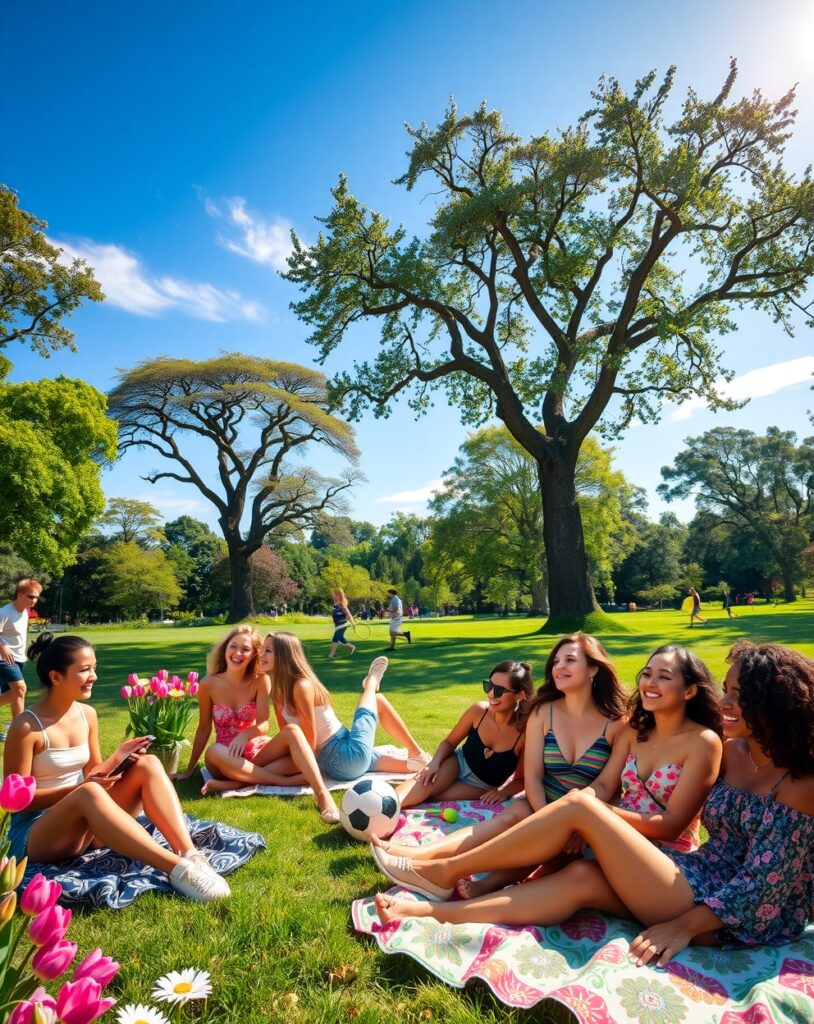 Joyful Gathering of Friends in a Park – free AI stock image