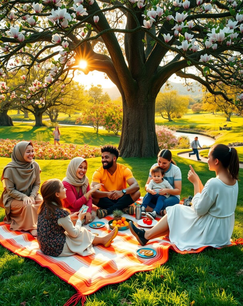 Joyful Gathering of Friends in a Park – free AI stock image