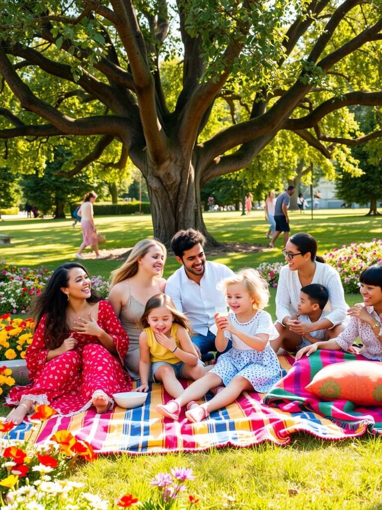 Joyful Gathering of Friends in a Park – free AI stock image