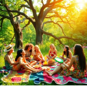 Joyful Gathering of Friends in Nature – free AI stock image