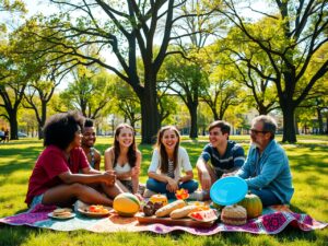 Joyful Gathering of Friends in Park – free AI stock image
