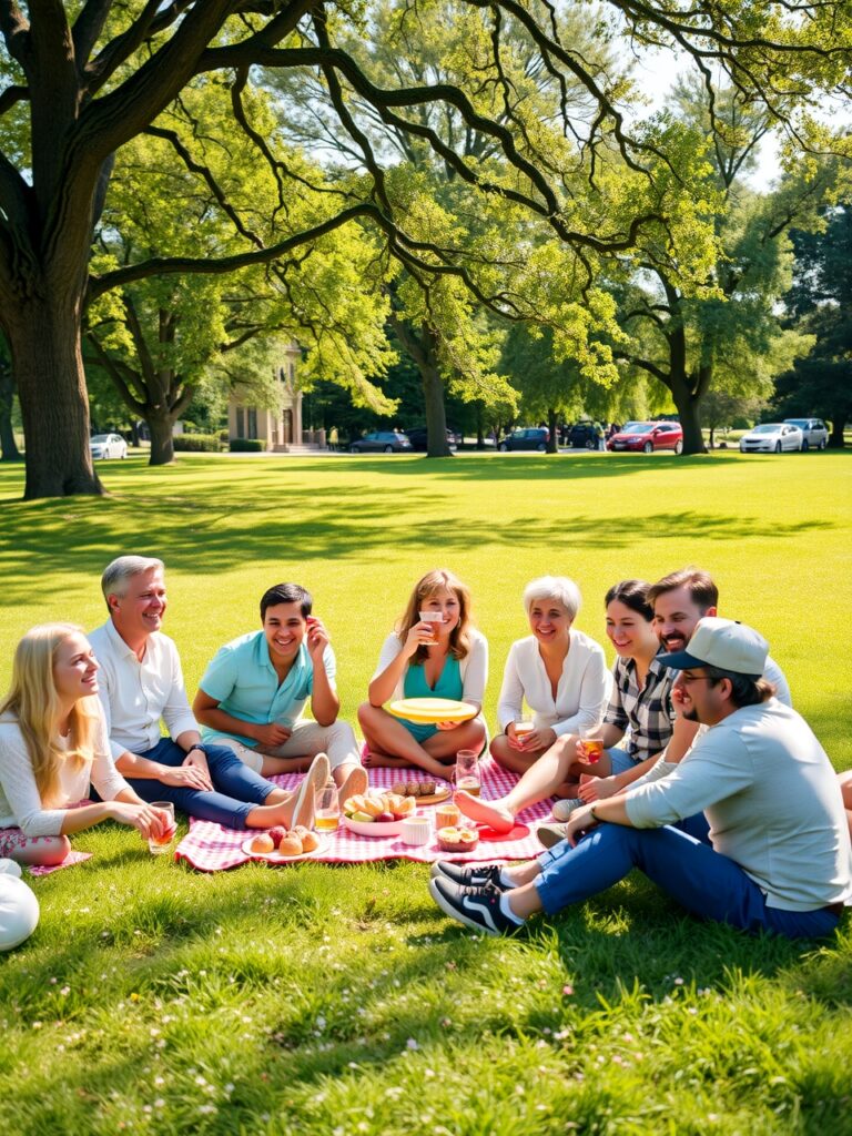Joyful Gathering of Friends in Park – free AI stock image
