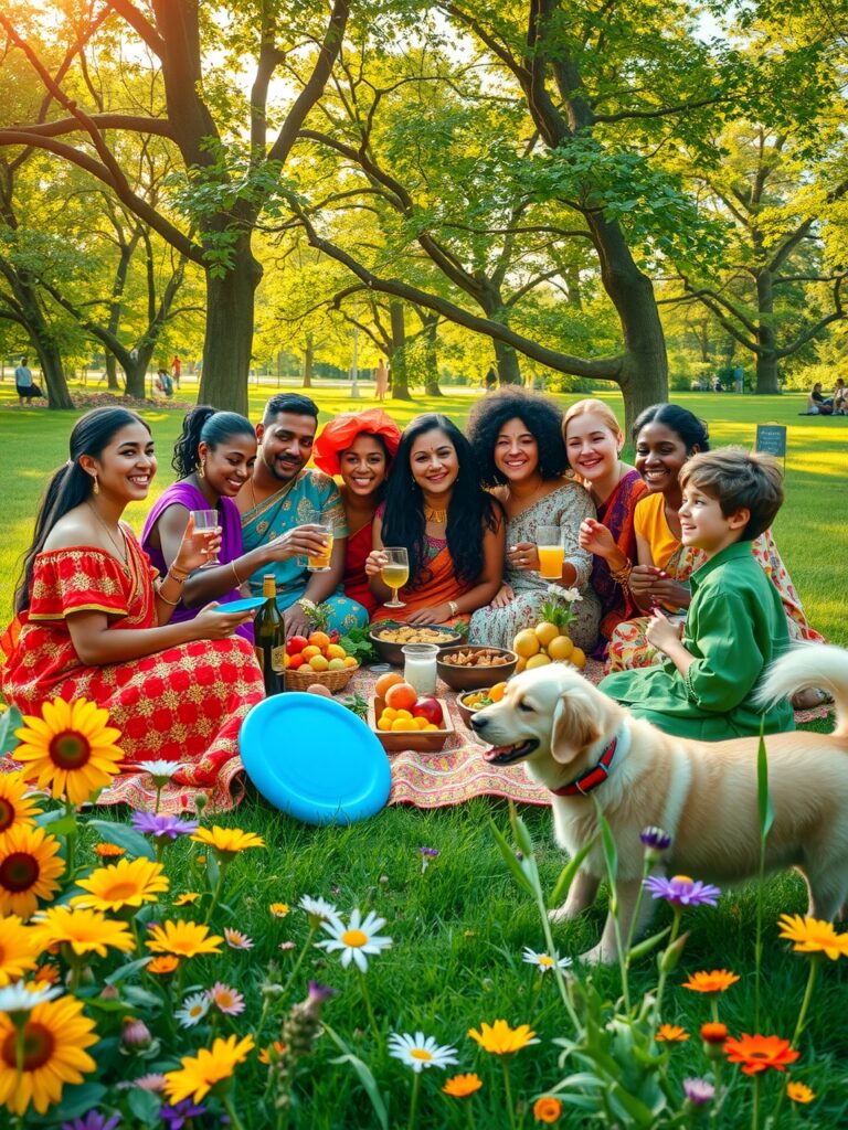 Joyful Gathering of Friends in the Park – free AI stock image