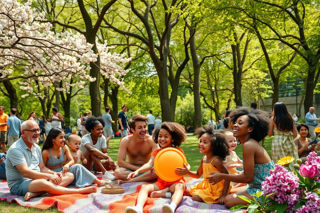 Joyful Gatherings in a City Park – free AI stock image