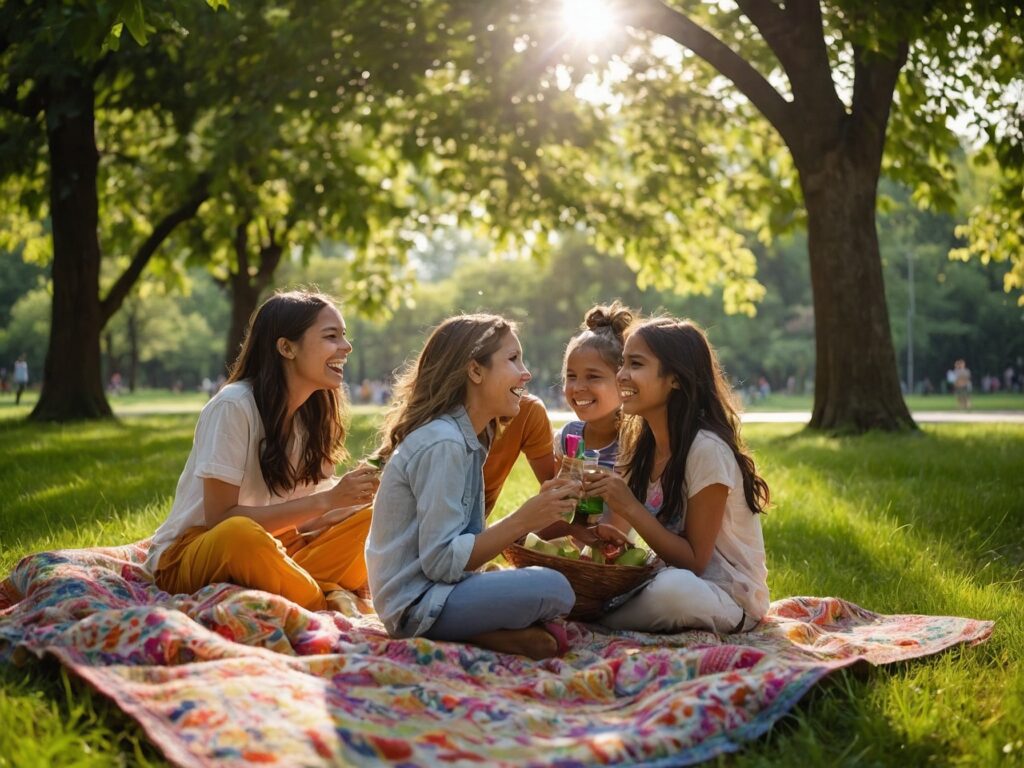 Joyful Gatherings of Friends in a Park – free AI stock image