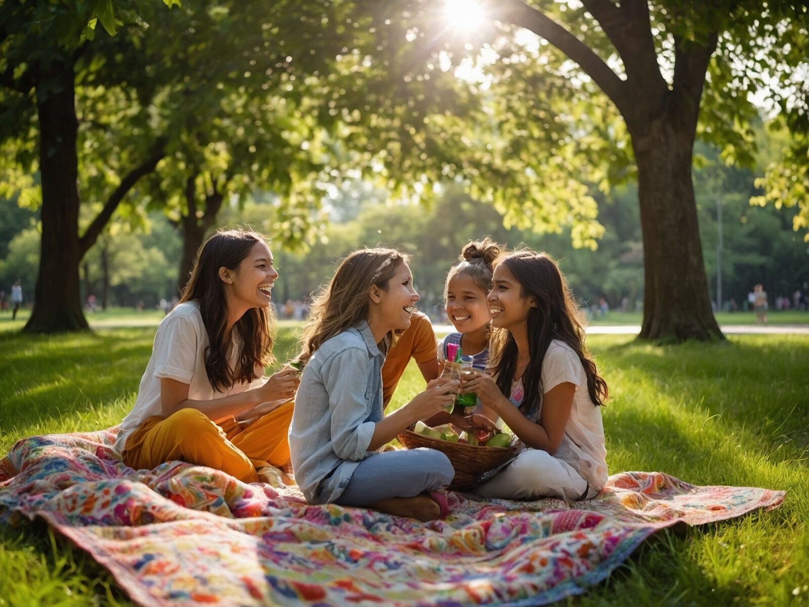 joyful gatherings of friends in a park