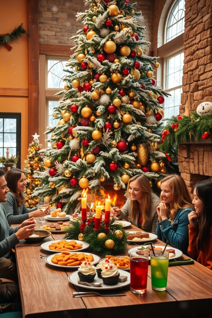 Joyful Holiday Celebration with Festive Decor – free AI stock image