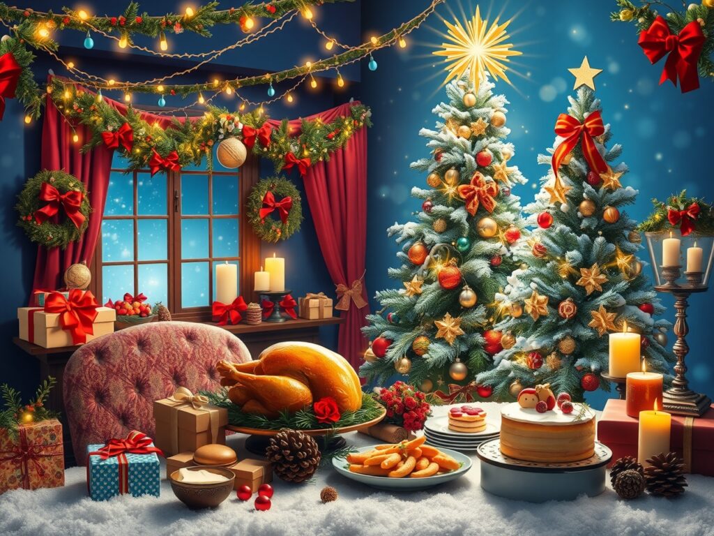 Joyful Holiday Celebrations with Festive Decor – free AI stock image