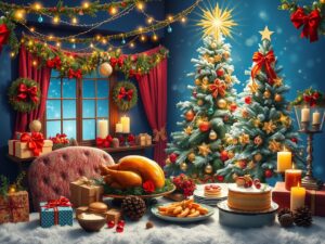 Joyful Holiday Celebrations with Festive Decor – free AI stock image