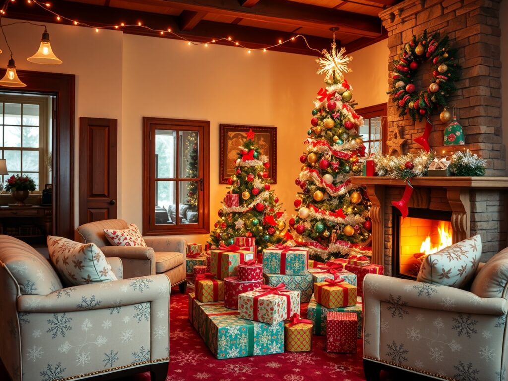 Joyful Holiday Festivities with Colorful Decorations – free AI stock image