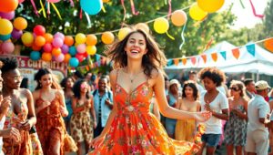 Joyful Moments at the Festival – free AI stock image
