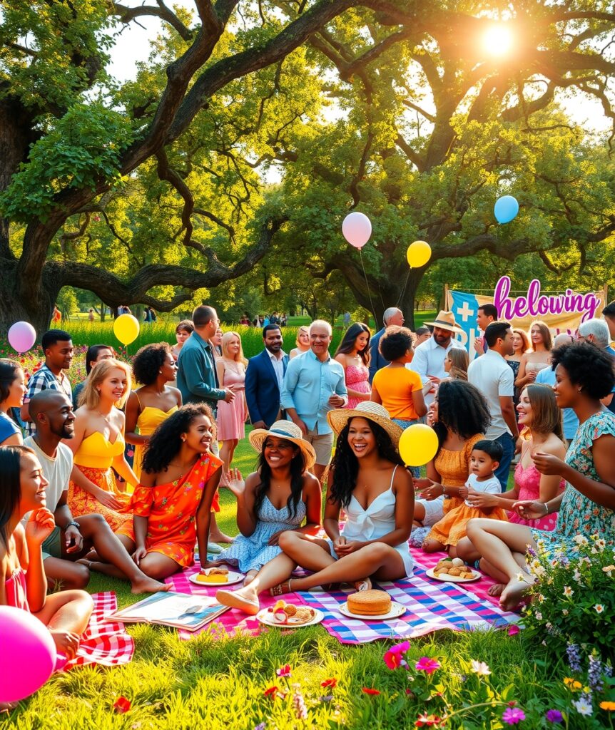Joyful People Celebrating Together Outdoors – free AI stock image