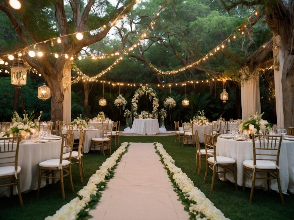 Joyful Wedding Celebration Under Twinkling Lights – free AI stock image