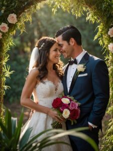 Joyful Wedding Ceremony Under a Floral Arch – free AI stock image