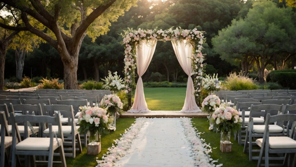 Joyful Wedding Ceremony Under a Floral Arch – free AI stock image