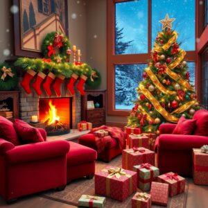 Joyful Winter Holidays by the Fire – free AI stock image