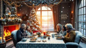 Joyful Winter Holidays with Festive Decorations and Family Gatherings Image – free AI stock image