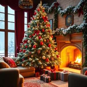Joyful Winter Holidays with Snowy Decor – free AI stock image