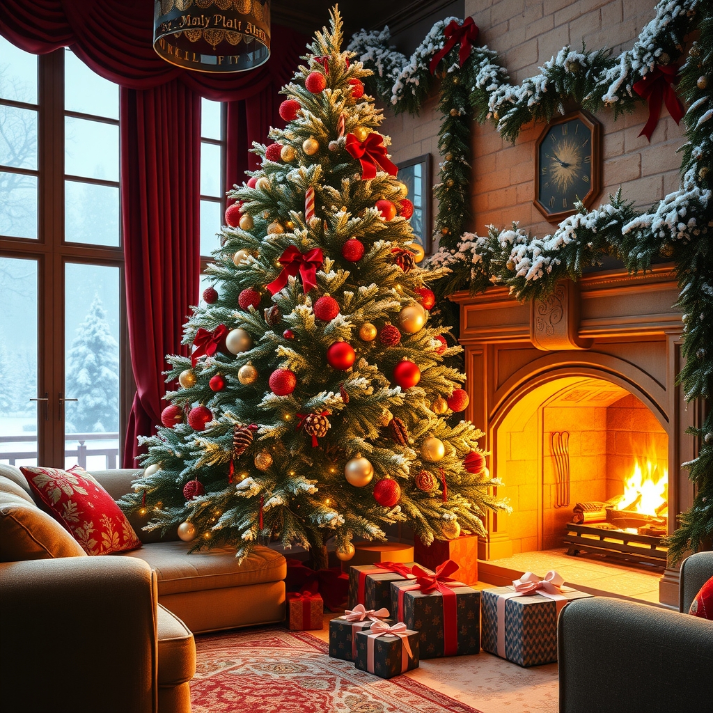Joyful Winter Holidays with Snowy Decor – free AI stock image
