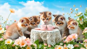 Kittens’ Enchanted Tea Party – free AI stock image