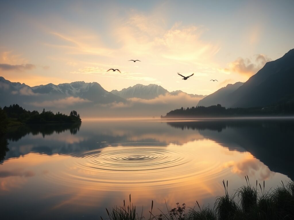 Lake at Dawn with Reflective Serenity – free AI stock image