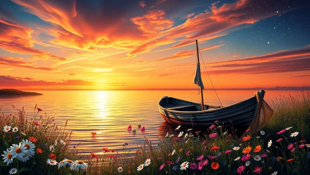 Lakeside Serenity at Dusk – free AI stock image