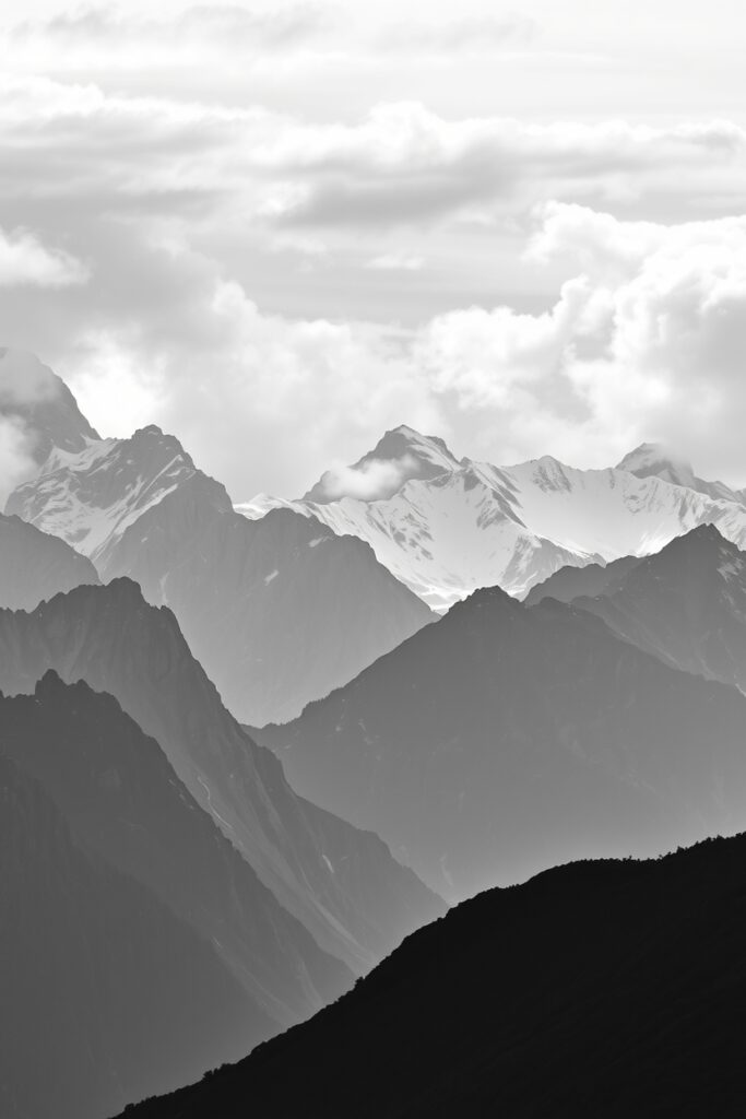 Layers of Monochrome Mountain Peaks – free AI stock image