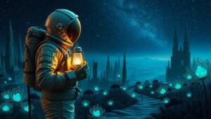 Lone Explorer of Alien Ruins – free AI stock image