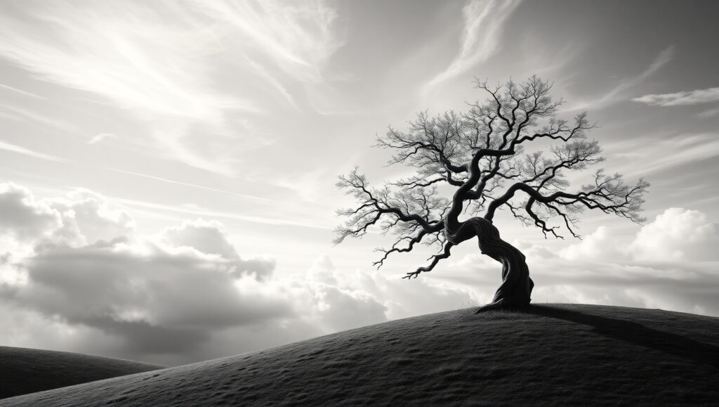 Lone Tree on a Hill – free AI stock image
