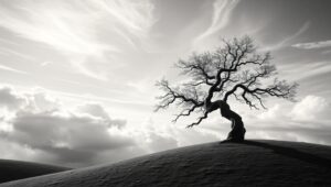 Lone Tree on a Hill – free AI stock image