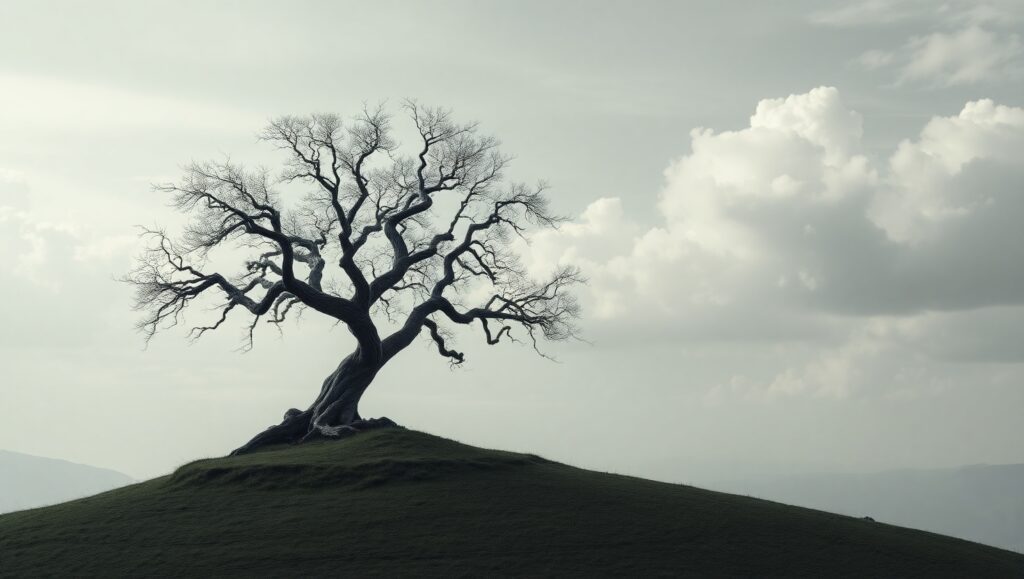 Lone Tree on a Hilltop – free AI stock image