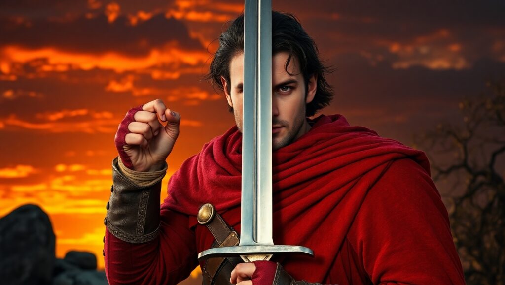 Lone Warrior at Sunset – free AI stock image