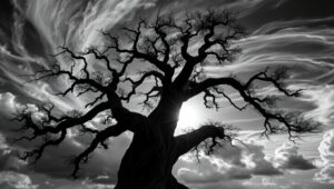 Lonely Tree in Monochrome Contrast – free AI stock image