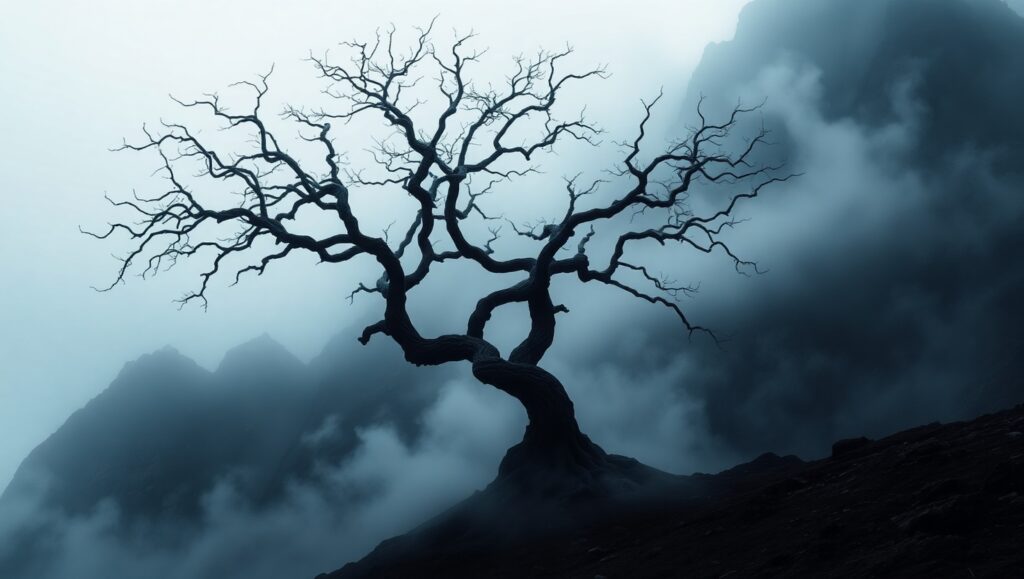 Lonely Tree in Monochrome Mist dO0 – free AI stock image