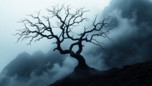 Lonely Tree in Monochrome Mist dO0 – free AI stock image