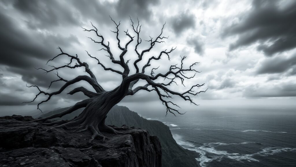 Lonely Tree on a Cliff – free AI stock image