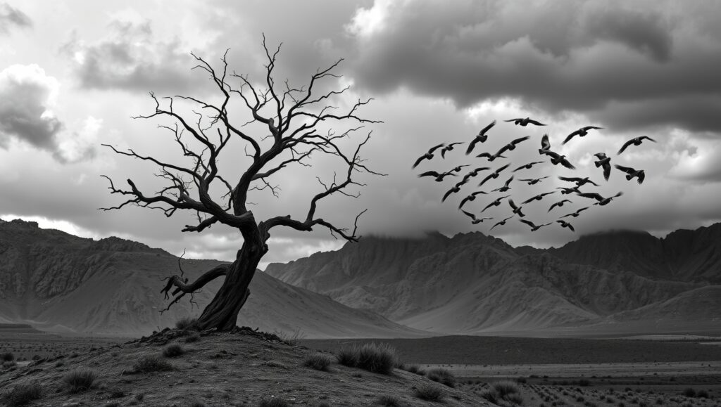 Lonely Tree on Stormy Hill – free AI stock image