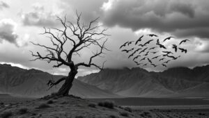 Lonely Tree on Stormy Hill – free AI stock image