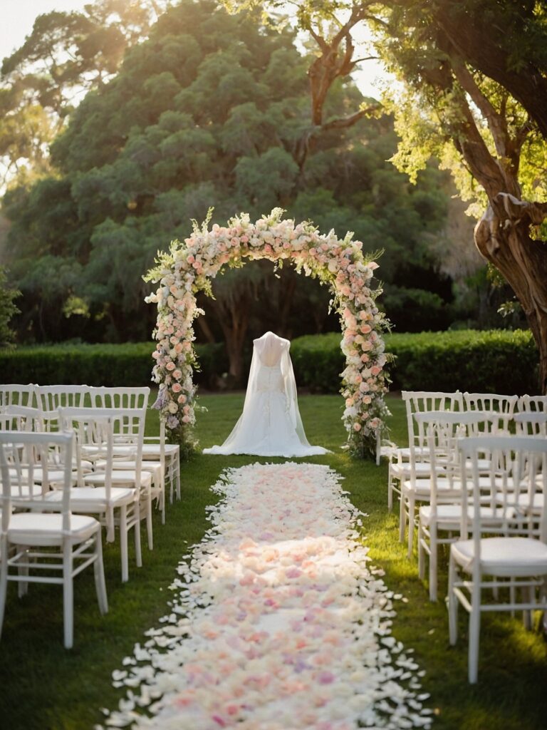 Lovely Outdoor Wedding Ceremony Under Floral Arch – free AI stock image
