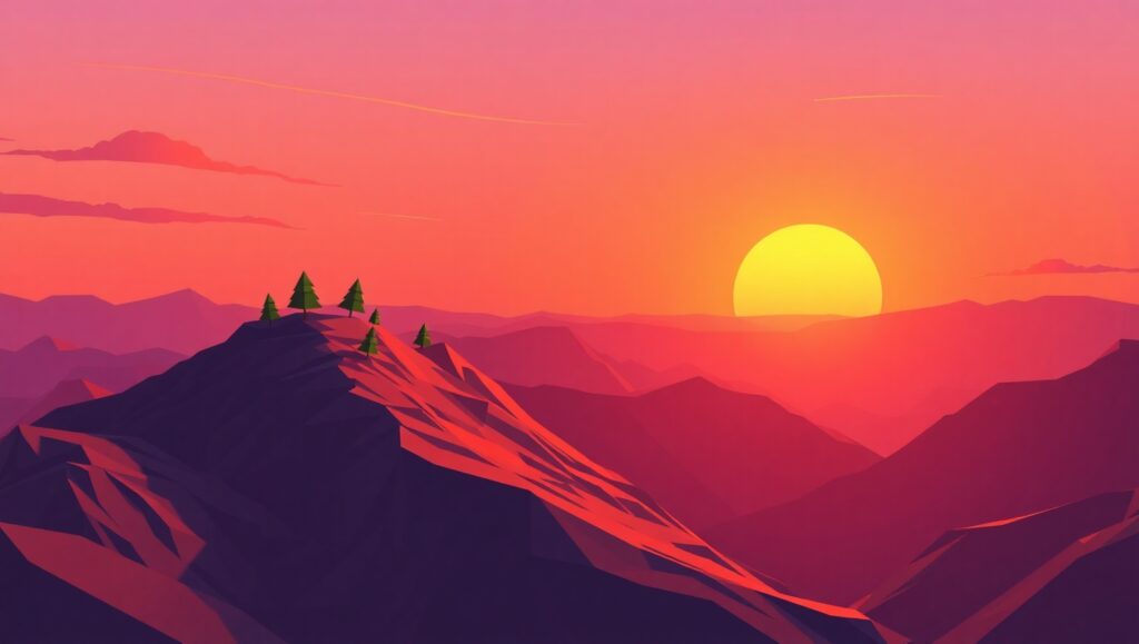 Low-Poly Mountain Landscape at Sunset – free AI stock image