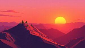 Low-Poly Mountain Landscape at Sunset – free AI stock image