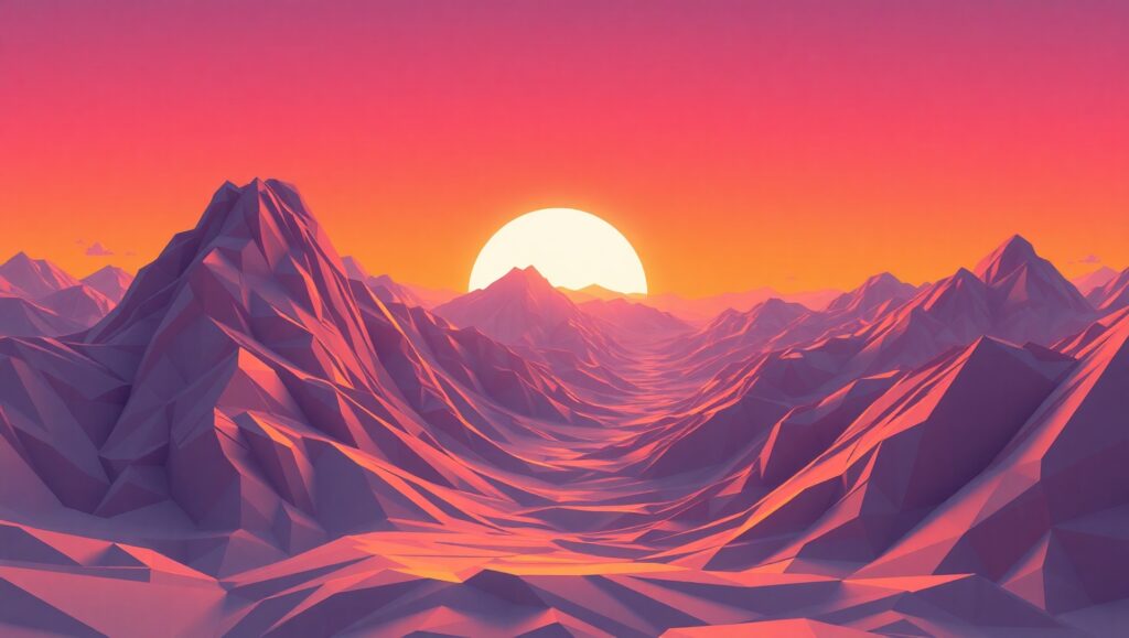 Low-Poly Mountain Sunset Scene – free AI stock image