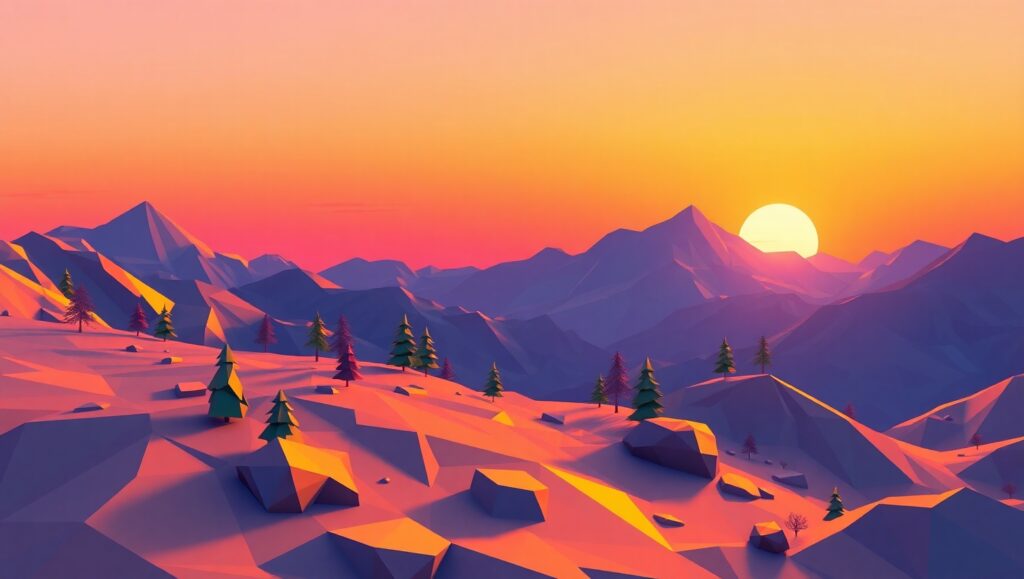 Low-Poly Serenity at Sunset – free AI stock image