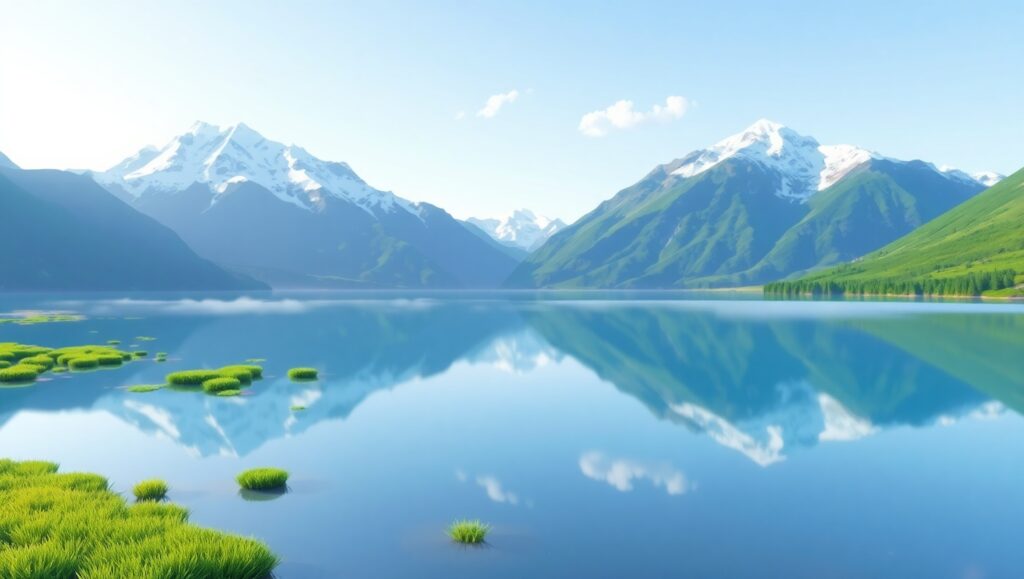Low-Poly Tranquil Mountain Lake – free AI stock image