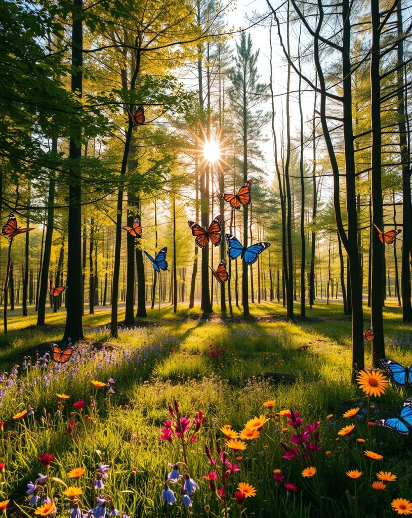 Lush Forest Glade Under Bright Sunshine – free AI stock image