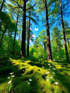 Lush Green Forest Under a Clear Sky – free AI stock image